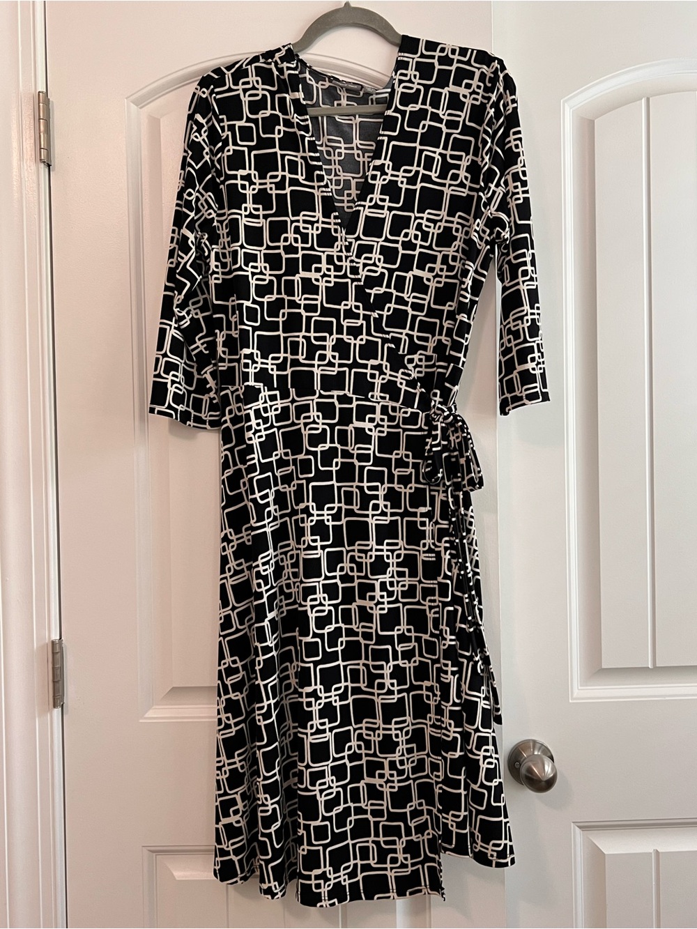 Apt. 9 Black & White Geometric Square Faux Wrap Midi Dress Women’s Size XL
